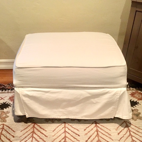 Pottery Barn Storage Ottoman Slipcover white denim - Picture 7 of 16